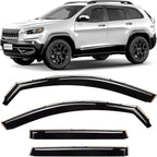 in-Channel Incredibly Durable Rain Guards for Jeep Cherokee 2014-2023, Dark Smoke Car Accessories, Vent Window Visors, Vent Deflector, Original Window Deflectors, 4 pcs - 614031