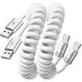 Coiled USB C Cable, 2 Pack for Android Auto & CarPlay Cable, Short USB A to USB C Cable Compatible with iPhone 17/16/15, Samsung Galaxy S25/S24/S23 A15/A14, Google Pixel 9/8, White 4FT