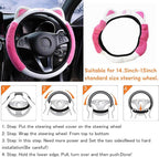 Car Steering Wheel Cover, Fluffy Soft Plush for Winter Warm, Cute Steering Wheel Protector with Kitty Cat Ears, Universal 15 Inch, Elastic & Anti-Slip, Lovely Decor Car Accessories (Rose Red)