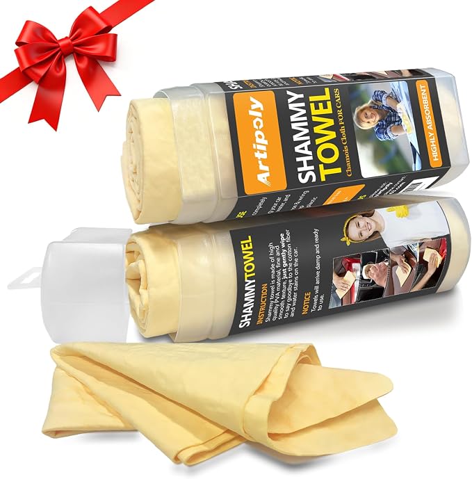 Premium Shammy Cloth for Car Drying 2pk (26”x17”)-Super Absorbent Chamois Towel for Car-Reusable Shammy Towel for Car, Bathroom,Pets, Dust Remove, No Spots/Streak/Scratch