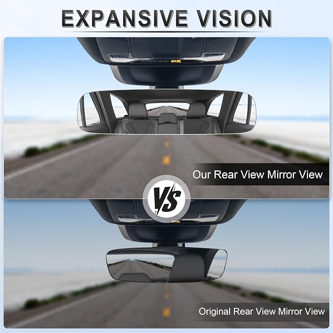 Frameless Rear View Mirror, Universal 11.81'' (300mm), Wide Angle Panoramic Convex Rearview Mirror, Clip-on to Original to Eliminate Blind Spot for Cars SUV Trucks