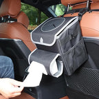 Car Trash Can with Lid,Bag Hanging Storage Pockets,Adjustable Tissue Holder & Straps,Portable Waterproof Garbage Bin, 1.98 Gal Large Capacity Multipurpose Bin