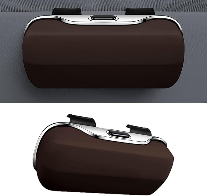 Sunglasses Holder for Car Sun Visor, Protective Automotive Eyeglasses Storage Case Hanger, Car Sunglass Holder Suitable for Truck and Sedan to Place Sunglass (Brown)