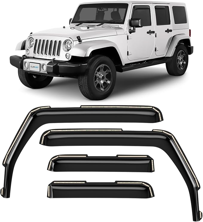 in-Channel Incredibly Durable Rain Guards for Jeep Wrangler JK 2007-2018, Original Window Deflectors, Vent Window Visors, Vent Deflector, 4 pcs. - 607169