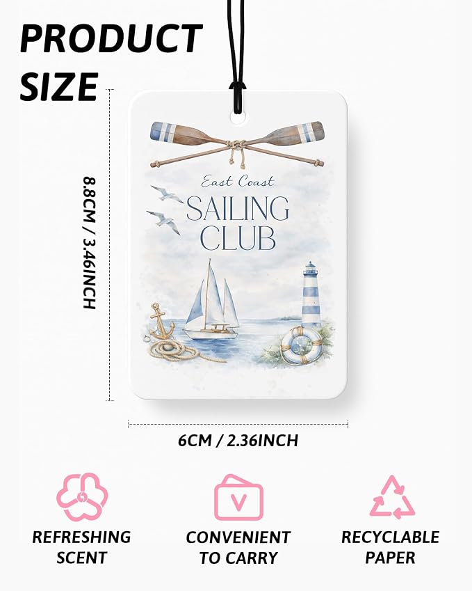 Vintage Coastal Beach Car Air Freshener 4 Pcs Coconut Scented, East Coast Seaside Car Accessories Mirror Decor for Women, Nautical Ocean Hanging Air Freshener for Cars Closet Drawer Books
