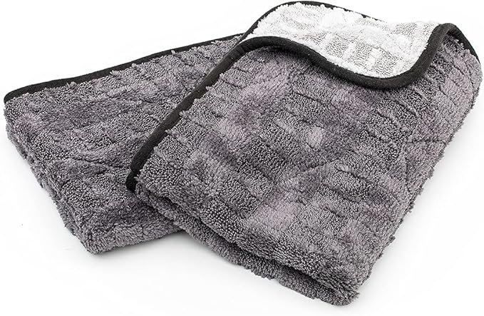 Gauntlet Car Drying Towel, Ultra-Absorbent 70/30 Blend Korean Microfiber, Dries Vehicles Faster Without Scratching, 900 GSM, 15x24 Inches, Ice Grey/Grey, 2-Pack