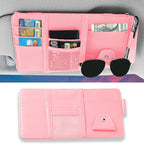 1 Pack Car Sun Visor Organizer, Sunglasses Holder for Car Sun Visor, Auto Interior Accessories Pocket Organizers Can Store for Sunglasses, Documents, Cards, Pen, Drivers License (Pink)
