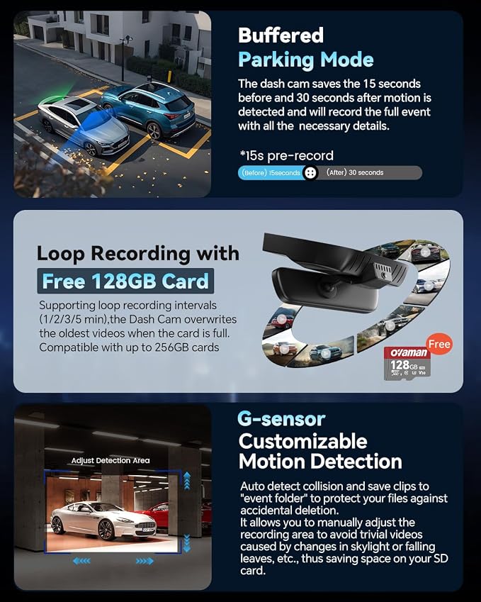 4K STARVIS 2 & Rear 1080P Dual Dash Cam for Toyota Camry 2025-2026 Hybrid LE SE XLE XSE Nightshade, OEM Look Car Camera with WiFi App, Loop Recording, G-Sensor, Parking Hardwire Kit, 128GB