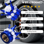 4PCS Crown Bling Tire Stem Valve Caps, Crystal Diamond Car Wheel Tire Valve Caps Universal Copper Core Stem Covers for Cars, SUV, Trucks, Bikes, Motorcycles, Bicycles (Blue & Silver)