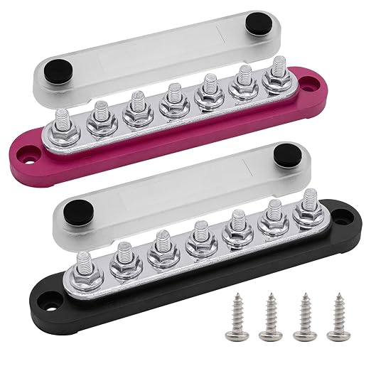 7 x M6 (1/4") Studs Power Distribution Block Bus Bar 12V, 5.9" HD 150A Marine BusBar Battery Distribution Block W/Cover for Car Boat Solar (Red & Black)