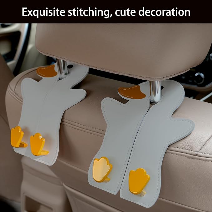 Car Seat Back Hooks - Double Hook Headrest Hanger for Purse, Bags, Groceries & Phone Holder - Universal Fit for Car, SUV, Truck - Heavy Duty Metal & Premium Leather Organizer (Grey)