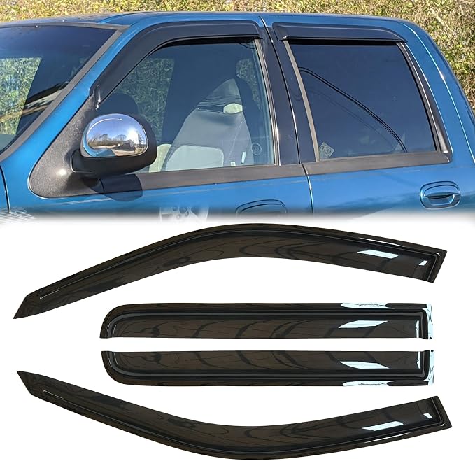 4pcs Original Shatterproof Rainproof Side Window Wind Deflectors for F-150 01-03,Tape-on Rain Guard Sets,Window Visors for Cars,Vent Deflector for 2001-2003 Ford F-150 Crew(SuperCrew) Cab 94949