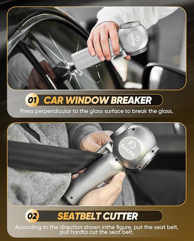 Car Vacuum Portable 6-in-1 Handheld Cordless Vacuums, 20000PA Suction, 7800mAh Blower, Window Breaker, Seatbelt Cutter for Car, Home & Office Cleaning SW102 Silver