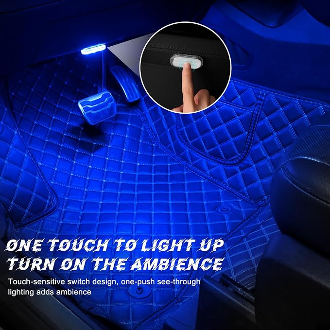 4 PCS Wireless Led Lights for Car Interior, 7 Colors Magnetic Auto Ambient Light with 6 Bright LED Lamp Beads, USB Rechargeable Vehicle Led Night Light, Car Accessories (Blue)