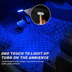 4 PCS Wireless Led Lights for Car Interior, 7 Colors Magnetic Auto Ambient Light with 6 Bright LED Lamp Beads, USB Rechargeable Vehicle Led Night Light, Car Accessories (Blue)