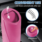 Mini Car Trash Can with Lid, Portable Garbage Can for Car, Leakproof Cup Holder Automotive Garbage Bin with 2 Rolls of Trash Bags, Small Trash Storage Can for Car Home Office(Rose Red)