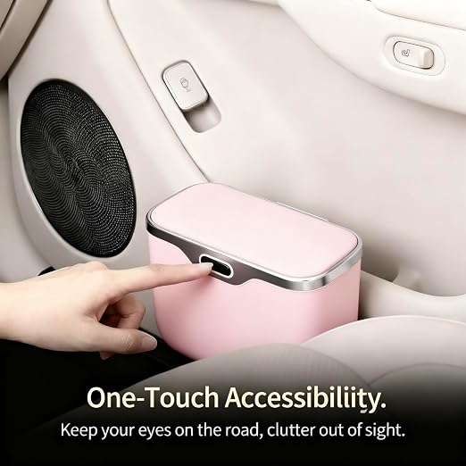 Car Trash Can with Lid - Leakproof Mini Garbage Bin for Door or Seatback,Premium ABS Auto Organizer,Space-Saving Car Garbage Can for Commuters,Families and Pet Owners,Fit for SUV,Sedan,Truck (Pink)