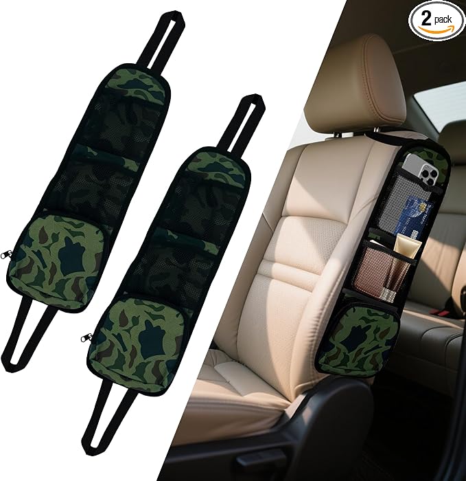 2PCS Car Seat Side Storage Pocket, Car Multifunctional Seat Organizer Hanging Bag, Auto Mobile Phone Wallet Sunglasses Mesh Net Pocket, Auto Accessories for Cars SUVs Trucks (Camouflage, 2PCS)