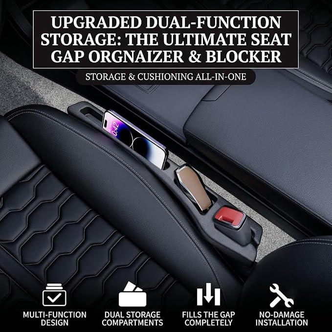 Cartriva Double Slot Car Organizer, Seat Gap Filler, 2 in 1 Seat Crevice Blocker Stop Things from Dropping, Universal Vehicle Interior Accessories