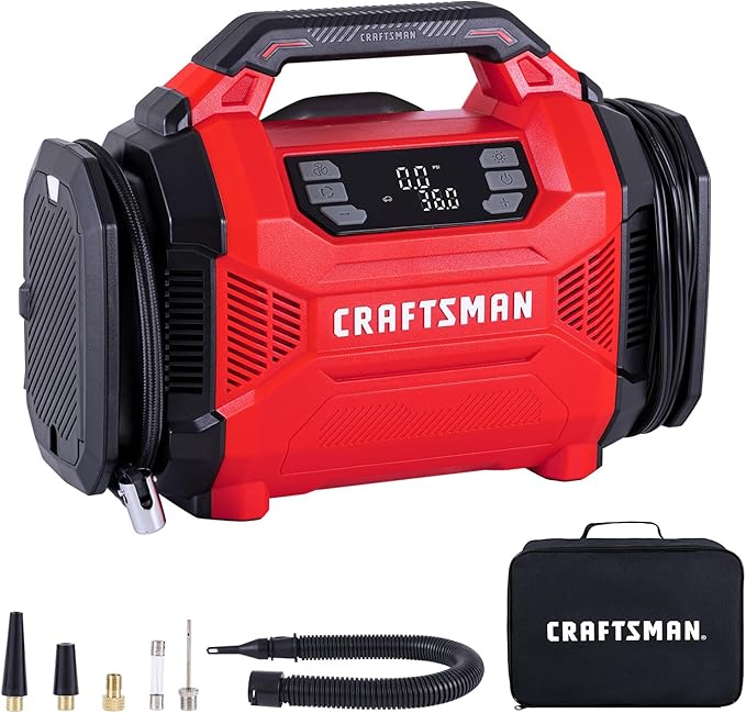 Dual Power Tire Inflator with Digital Gauge & Auto Shut-Off | 12V DC Car Plug and 120V AC Home Use with Up to 150 PSI, LED Light, Portable Air Pump for Car Tires, Bikes and Inflatables