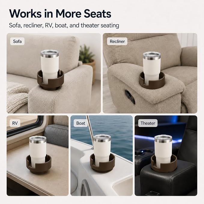 Couch Cup Holder Adapter – Universal Sofa Drink Expander for Large Mugs, Tumblers & Bottles – Spill-Proof Recliner Caddy for Living Room, RV & Boat (Brown, Base 70-92MM(2.75-3.62IN))