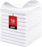 Waffle Weave Microfiber Towel, 10 Pack Lint Free Cleaning Rags, 12 x 12 Inches Barista Towels, Reusable Microfiber Cleaning Cloth for Household, Kitchen, Glass and Window, White