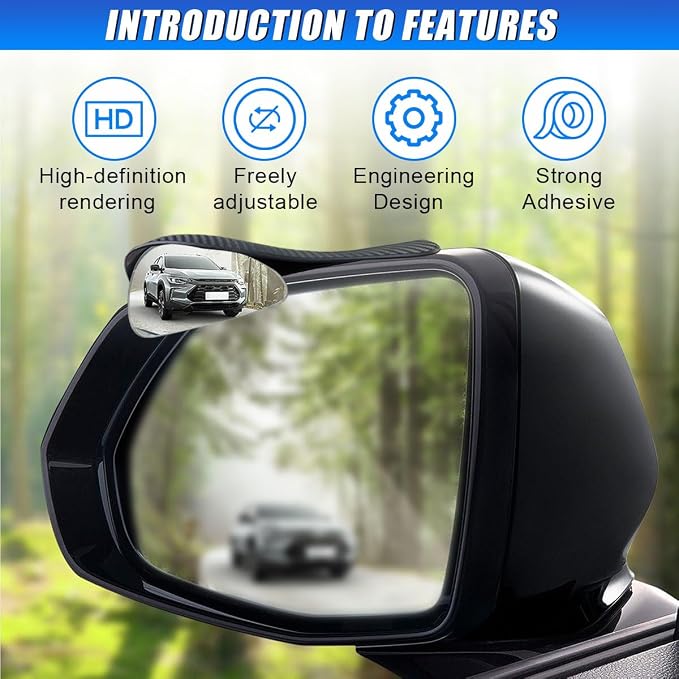 2PCS Blind Spot Mirror for Car, Frameless Adjustable Wide Angle Mirror with Rain Guard, Universal Side Rear View Mirrors, Stick-on Design, HD Glass Convex Mirrors for Cars, Trucks, SUVs (3R160)