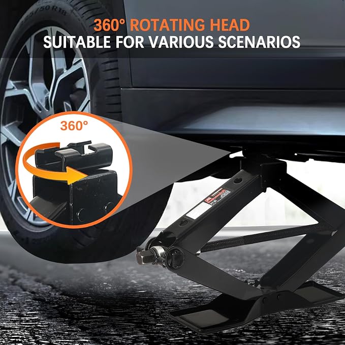 Scissor Car Lift Jack 2.5 Ton (5500Lbs) for Sedans, MPVs & SUVs, Compact Portable Cross Car Scissor Jack Kit 360 Degree Rotating Roadside Emergency Tool Tire Change with Ratchet Wrench Gloves (2.5T)