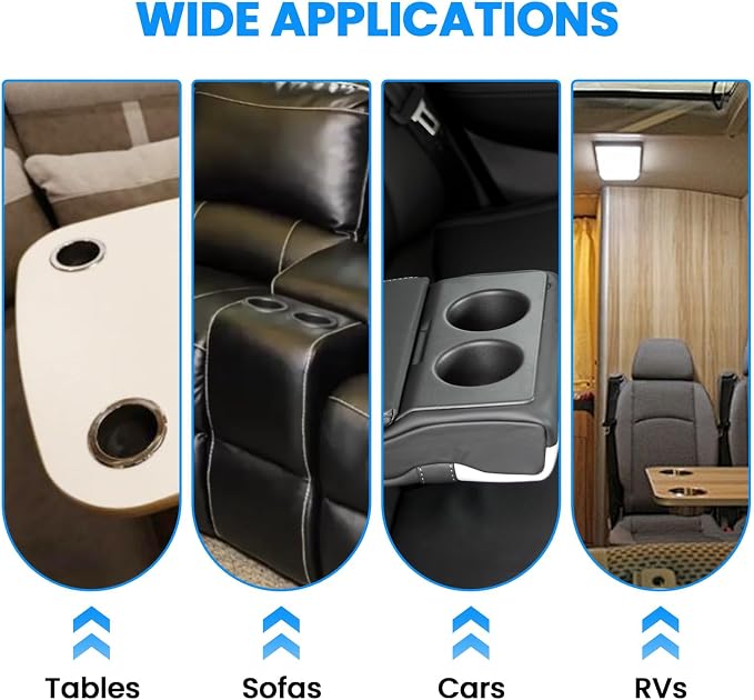 Black Sofa Cup Holder, Universal Plastic Recessed Cup Holder with Drain for RV Boats, Cars, Sofas and Golf Carts (2-Piece)