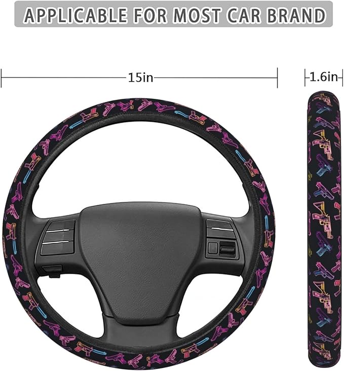 Neon Popular Guns Steering Wheel Covers Anti-Slip Elasticity Car Accessories Steering Wheel Protector Universal 15 Inch for Cars SUV Vehicle Truck