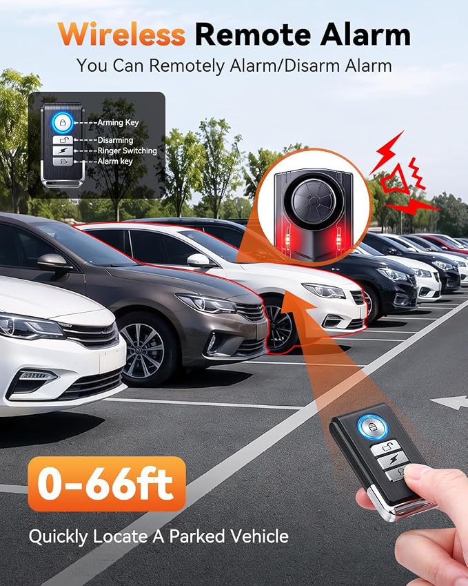 Upgraded 115dB Car Alarm System, Anti-Theft Vibration Sensor Alarm with Ultra-Bright Red Warning Light, Wireless Remote Anti Theft Vehicle Device, for Car, RV, SUV, Truck.