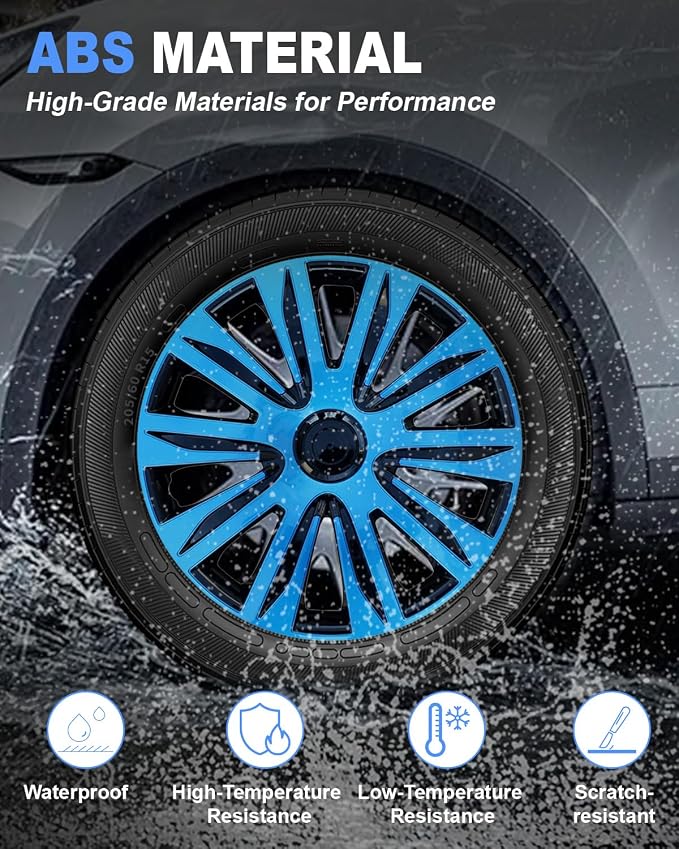 Hubcaps,15 inch hubcaps Set of 4, Wheel Rim Cover ABS Material, Snap On Car Truck SUV Replacement, for Toyota Camry Nissan Mazda etc, Black&Blue