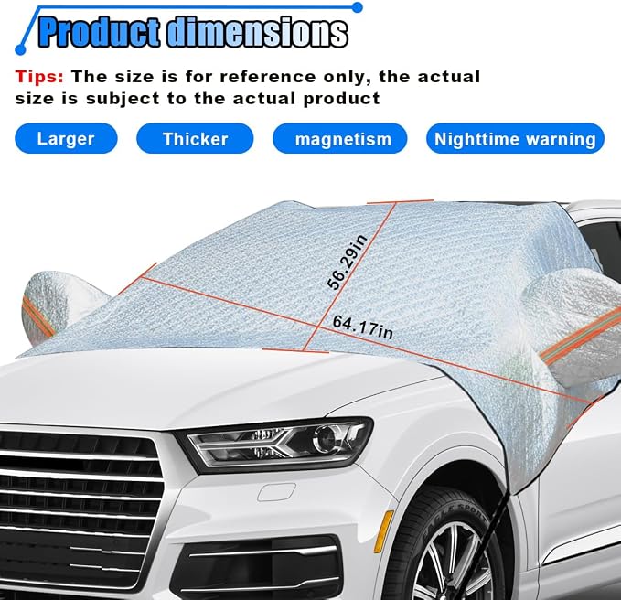 Car Windshield Snow Cover, Waterproof Car Windshield Frost Cover with Side Mirrors Protector, Windproof Winter Cover for Ice and Snow with Magnetic Edge for Car, SUV, RV and Truck