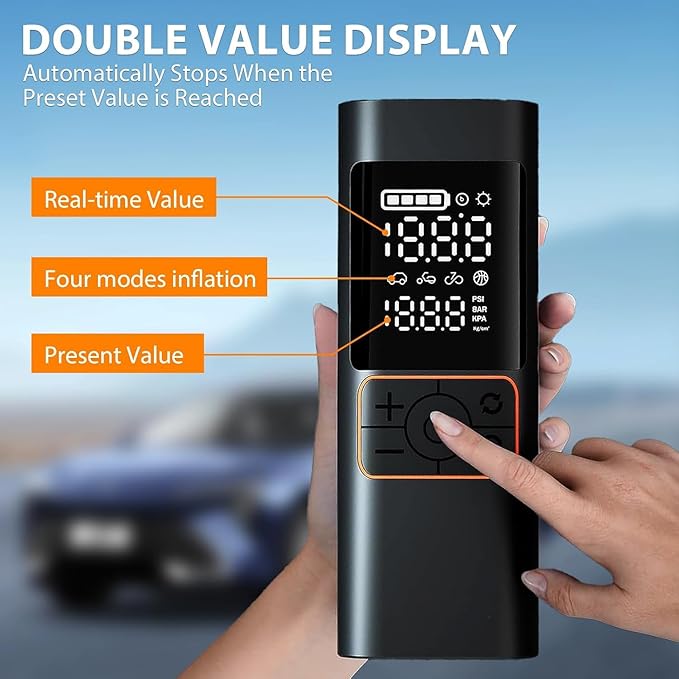 Cordless Tire Inflator Portable Air Compressor with Digital Pressure Gauge, Fast 4X Inflation for Car Truck SUV, Auto Shut Off