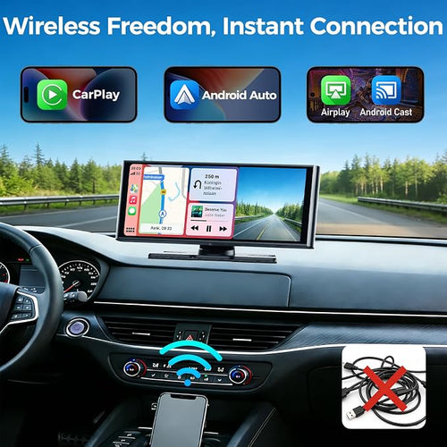 10.26 Inch Carplay Screen for Car, Compatible with Apple CarPlay & Android Auto, 4K Dash Cam & HD Backup Camera, Bluetooth, Navigation, Mirror Link, Voice Control, Carplay Tablet for Cars/Trucks