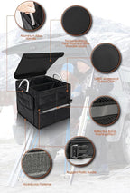 Small Trunk Organizer With Lid, For SUV Car Truck, Black 28L, Foldable Waterproof Oxford Fabric, 2-Compartments With Aluminium Alloy Handle