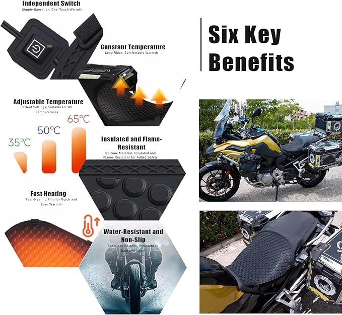 Motorcycle Heated Seat Cushion for Honda Ape 100 2006-2016, Electric Silicone Seat Pad, 3-Speed Adjustable Temperature, Fast-Warming Water-Resistant Slip-Resistant