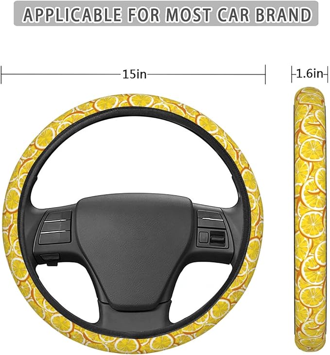 Fresh Lemon Slices Steering Wheel Covers Anti-Slip Elasticity Car Accessories Steering Wheel Protector Universal 15 Inch for Cars SUV Vehicle Truck