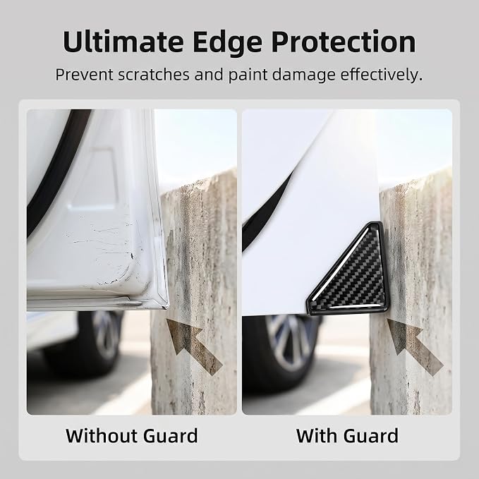 2 PCS Car Door Corner Edge Guards, PVC Thickened Anti-collision Protector, Carbon Fiber Sporty Right-angle Decorative Sticker, Self-adhesive Exterior Accessory for Cars SUVs Trucks (Black)