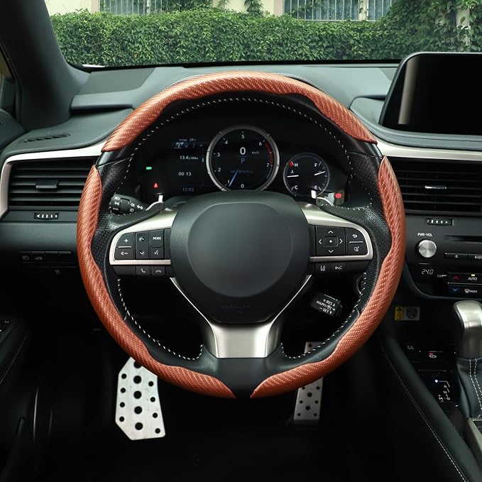 3pcs Carbon Fiber Anti-Skid Steering Wheel Cover, Waterproof & Segmented Butterfly Design, Universal 99% Vehicle Wheel Cover Protector, Car Interior Accessories (Champagne-3pcs)