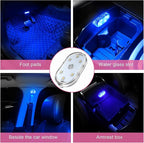 4 PCS Wireless Led Lights for Car Interior, 7 Colors Magnetic Auto Ambient Light with 6 Bright LED Lamp Beads, USB Rechargeable Vehicle Led Night Light, Car Accessories (Blue)