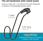Metal Car Hooks for Purses and Bags - Large Hooks Won't Slip Off or Rattle | 2-pack Car Headrest Hooks Fit All Sized Metal Posts - Secure Attachment Holds Multiple Bags, Wide Straps and Hard Hats