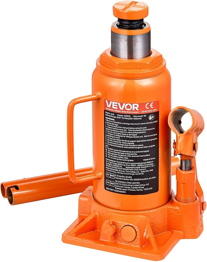 Hydraulic Bottle Jack, 12 Ton/24000 lbs All Welded Car Hydraulic Jack, Features 7.5-14 in Lifting Range & 3-Section Long Handle, for Pickup Truck, Truck, RV, Auto Repair Industrial Engineering