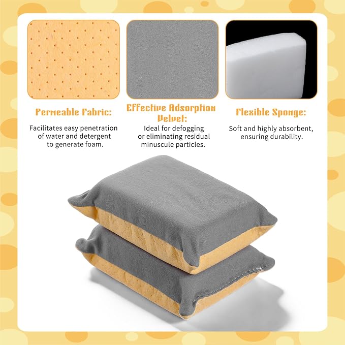 Windshield Defogger Sponge, 2 PCS Non-Woven Absorbent Sponges Glass Window Defogger for Car Windshield, Double-Sided Fleece Glass Sponge for Auto Glasss Interior Cleaning (Grey+Yellow)