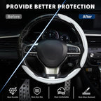 3pcs Carbon Fiber Anti-Skid Steering Wheel Cover, Waterproof Design, Universal Fit for 14-16 Inch Car Wheel Cover, Interior Car Accessories for Jeeps, SUVs, Trucks (Glossy White)