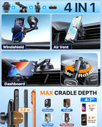 【2026 BEST & Military-Grade】Car Phone Holder Mount,【360° Rotatable Suction & 100+LBS Safest Strongest & Patent Certs】Dashboard Windshield Vent Truck Stand for iPhone 17 16 Pro Max Samsung, Matt Black