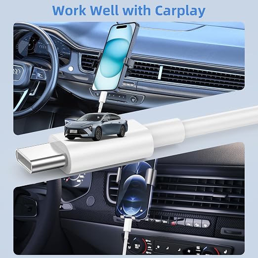 USB to USB C Cable, 2Pack [3FT+6FT] Car Carplay Charging for iPhone 17 Charger Cord, for Apple 17 Air/16/15/Pro/Pro Max/Plus USB A to Type C Cable, for iPad Pro 12.9/11, Air 5th/4th Gen