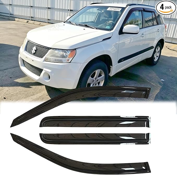 Rainproof Side Window Wind Deflectors for 2006-2009 Suzuki Grand Vitara, Tape-on Sun Rain Guard Sets,Nice Looking Window Visors for Cars,Vent Deflector for 06-09 Suzuki Grand Vitara 94135