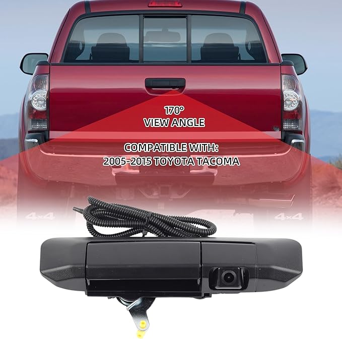 Tailgate Handle Rear View Backup Camera 6909004020 Compatible with Toyota Tacoma 2005-2015 Black Aftermarket Replacement Reverse Parking Liftgate Latch Handle Camera (RCA Connector)