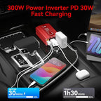 Power Inverter DC 12V to AC 110V - 300W Car Plug Adapter Outlet with PD30W Type C & 18W USB A Port - Car Charger Cigarette Lighter Adapter for Phone, Laptop on Road Trip - Aluminum Housing